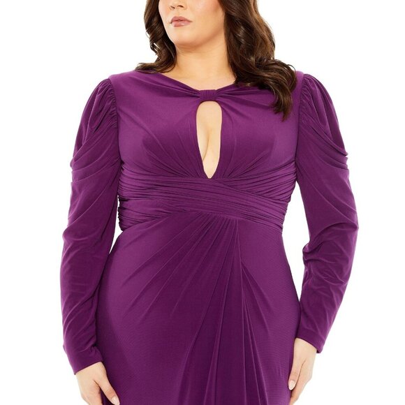 NWT Mac Duggal Princess Long Sleeve Keyhole Neck Jersey Dress Plum 14W - Picture 2 of 8